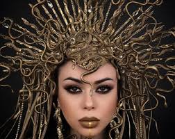 Gold Gorgon Halo Crown, Medusa Rhinestone Headpiece, Gothic Snake Headband 