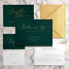 Sample Jade Green And Gold Modern Wedding Invitation Suite By Vanillaretro On Etsy Https Green Wedding Invitations Gold Wedding Invitations Green Gold Weddings