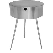 Industrial round side table with storage end sofa night stand table metal frame. Meridian Furniture Bali Silver Metal Nightstand 835silver