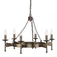 Candelabru din fier forjat si alama cu abajur din opal. Candelabru Fier Forjat Cromwell Bronz H 77 281cm 6 Becuri Eco Iluminat