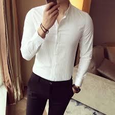 2018 Tuxedo Dress Shirts For Mens White Shirts Mens Black Stripe Camisa Social Slim Fit Fitted Me White Shirt Men Black Long Sleeve Shirt Black And White Shirt