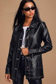 Lulus Abilene Black Vegan Leather Belted Jacket Size X Small 100 Polyester Vegan Friendly Belted Jacket Vegan Leather Jackets
