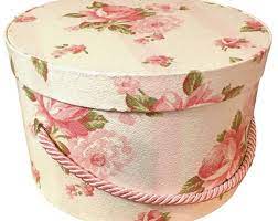 Hat Box In Pink Floral Stacking Boxes Gift Box Fabric Covered Box Nesting Boxes Storage Box French Cottage Fabric Covered Boxes Hat Boxes Vintage Flowers