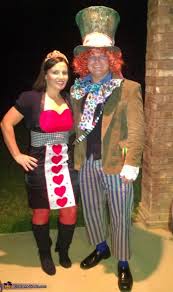 The mad hatter's attire is really just formal wear gone awry. Mad Hatter With His Queen Of Hearts Halloween Costumes Unique Diy Costumes