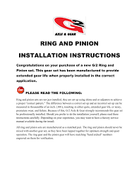 Ring And Pinion Installation Instructions
