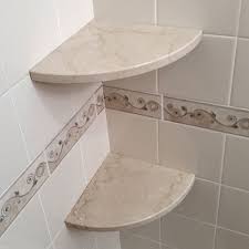 The easiest way to install a shower tile shelf is to install diagonally cut tiles in the corners. Gorgeous Travertine Corner Shower Shelf Easy Install Goshelf