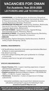 Hppsc lecturer enrollment notification number (22/2019) on 10/12/2019. Oman Lectures And Lab Technician Jobs Jobs In Oman Jobsinurdu