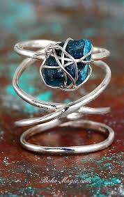 Apatite Ring Wire Wrapped Ring Boho Rings Sterling Silver Ring Women Wanderlust Bohemian Jewelry Cuf Unique Silver Rings Rings Jewelry Simple Silver Rings