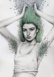 63 Super Ideas For Drawing Nature Girl Beautiful Sketch of woman tree branch spiritual nature art with full moon.