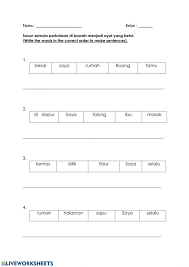 Lembaran kerja menyusun perkataan supaya menjadi ayat yang betul. Rumah Susun Ayat Worksheet