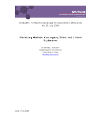 PDF) Pluralizing Methods: Contingency, Ethics, and Critical Explanation