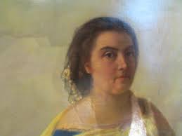 Large Painting XIX Woman Under Oil Portrait On Canvas Signed