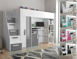 Etagenbett harmonie rustikal dunkel mit schrank hochbett kinderzimmer 80x190. Hochbett Mit Schreibtisch Schrank Paris 4 Weiss Grau Qmm Traummoebel