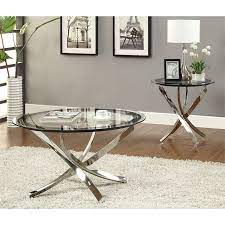 This glass coffee table by greyson living features a raised, mirrored base and a smoked glass top that combine to form an elegant look. Norwood Coffee Table With Tempered Glass Top Chrome And Clear Walmart Com In 2021 Contemporary End Tables Coffee Table End Table Set Contemporary Coffee Table