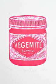 Vegemite Pink Original Artwork Lino Relief Print Limited Edition Pink Red Printmaking Australian Art Handmade Aus Relief Print Lino Print Original Artwork