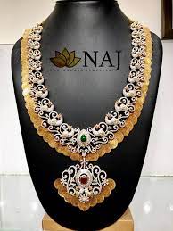 Peacock Haaram Traditionally Designed Kaasu Haaram With Peacocks Studded With Diamonds And Rubies Gold Temple Jewellery Temple Jewellery Gold Jewelry Fashion