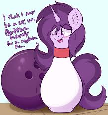 2842660 - suggestive, artist:czu, oc, oc only, oc:czupone, unicorn,  blushing, bottom heavy, bowling ball, bowling pin, dialogue, erotic bowling  pin meme, fetish, floppy ears, inanimate tf, not salmon, object vore,  objectification, open