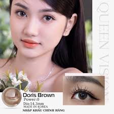 Queen Vision ( 0 độ ) Lens mắt màu Doris Brown nâu hoa tiết vân tây (dòng  lens sử dụng 12 tháng)