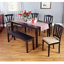 5 pc dining set includes metropolitan split base pedestal table & 4 bayonne side chair. Metropolitan Black 6 Piece Dining Set With Table Bench And Four Chairs For Dining Room Kitchen Or Nook For Meals Dinner Supper Lunch Or Breakfast With Family And Friends Black Buy Online In