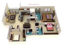 3 Bhk 1456 Sft Floor Plan In 3d House Layout Plans Sims House Design Small House Design