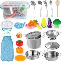 Try drive up, pick up, or same day delivery. Buy D Fantix Play Kitchen Accessories Kids Play Pots And Pans Playset With Mini Stainless Steel Pretend Play Cooking Toys Cookware Utensils Apron And Chef Hat Cutting Food For Toddler Boys Girls Online