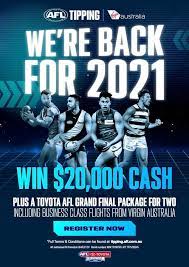Round 10 starts with a great game. Afl Tipping Is Back Pick The Winners 20 000 Up For Grabs