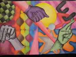 Sign Language Hand Collage Hand Art Projects Hand Art Art Lessons Middle School