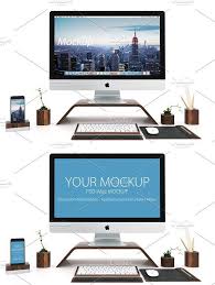 Imac And Iphone Mockup In White Iphone Mockup Imac Mockup