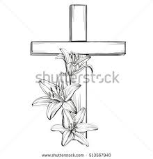 Cross And Floral Blooming Lilies A Symbol Of Christianity Hand Drawn Vector Llustration Sketch Cross Drawing Christian Drawings Christian Symbols