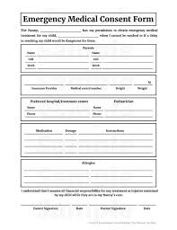 Black White Emergency Medical Consent Form For Nannies Emergency Medical Nanny Consent Forms