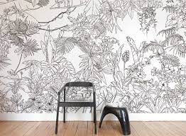 Cette illustration, inspirée de la nature, avec une touche d'imagination et le trait unique de l'artiste, viendra habiller avec élégance vos murs. Contemporary Wallpaper Papier Peint Jungle Tropical Noir Et Blanc Ohmywall Floral Motif Nature Pattern Panoramic