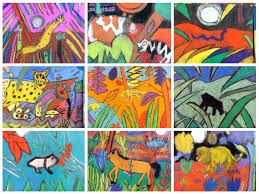 Henri Rousseau Foreground Middle Ground Background Composition Horizon Line And Patterns In Natur Elementary Art Science Art Projects Art Therapy Projects