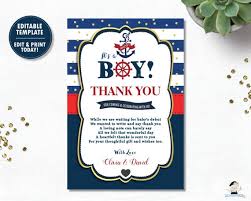 Nautical Baby Shower Thank You Card Editable Template Ahoy Etsy