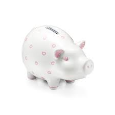 Metal (pewter/brushed nickel piggy banks and ceramic piggy banks great for boy birthday gifts, girl birthday gifts, baby shower gifts, or christmas gifts.) Dot Piggy Bank In Earthenware With Pink Accents Tiffany Co