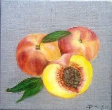 Petit Tableau Sur Lin Serie Les Fruits D Ete 1 Les Peches Acrylique Peintures Par Magaline Arts Acrylique Tableau Acrylique Peinture