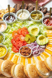 Burger bar party burger menu burger restaurant gourmet burgers burger recipes hamburger party hamburger toppings make your own burger slider bar. Build Your Own Burger Bar A New Charcuterie Board Kelley Nan