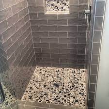 Custom Shower Stall 3x8 Tile With A Mosaic Shower Pan And Niche Customtile Stuevetile Bathroom Mosaictile Shower Tile Custom Tile Shower Shower Stall