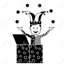 Happy Joker In The Box With Jester Hat And Balls Trick Vector Illustration  Black And White Image Royalty Free SVG, Cliparts, Vectors, and Stock  Illustration. Image 96849735.