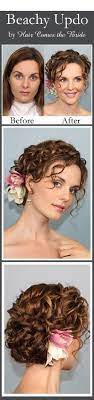 Before And After Bridal Hair And Makeup By Hair Comes The Bride Beachy Curly Bridal Updo Bridal Hair And Makeup Bridal Hair Curly Hair Styles