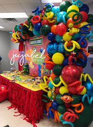 1st Birthday Balloon Decoration Ideas For Boy Organic Balloon Arch Sesame Street Birthday Party Ideas Boy Elmo Birthday Party Boy Elmo Birthday Party
