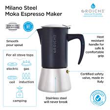 Godmorn stovetop espresso maker, italian coffee maker moka pot, 300ml/6 cup (espresso cup=50ml), 430 stainless steel classic cafe maker, suitable for induction hob. Milano Stainless Steel Coffee Maker Grosche