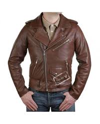 Ceinture camel fine en cuir avec boucle en métal. Acheter Blouson Perfecto Cuir Veste Marron Style Motard Pas Cher