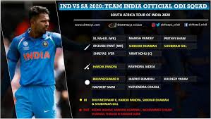 The england cricket team are touring india during february and march 2021 to play four test matches, three one day international (odi) and five twenty20 international (t20i) matches. India Vs Sa 2020 Bcci Announces The Odi Squad Star All Rounder Returns
