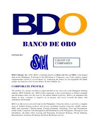 In 1967, philippine bank of commerce was acquired by meralco securities corporation (now first philippine holdings), owned by the lopezes, and was renamed philippine commercial international bank or pci bank. Bdo Profile Docx Bdo Unibank Financial Services
