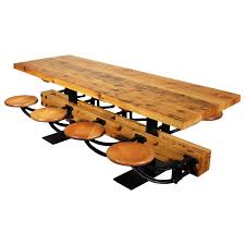 Stained or reclaimed picnic tables. Dining Table With Chairs Reclaimed Wood And Cast Iron Eight Seat Indoor Picnic For Sale At 1stdibs