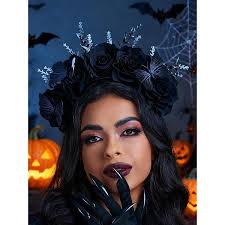 Ro Rox Gothic Headband with Roses Horn Goth Halloween Satanic Flower Wreath 