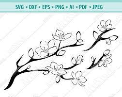 Tree Branch With Flowers Cherry Blossoms Svg Sakura Cricut Etsy Cherry Blossom Outline Cherry Blossom Vinyl Decal Diy