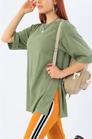 19 95 Tl Haki Duble Kol Yirtmacli Salas Tisort 32342 Modamizbir 2020 Tisort Mankenler Tisort Modelleri