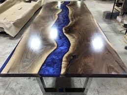 Blue Epoxy Resin River Walnut Dining Table In 2020 Wood Dining Table Walnut Dining Table Resin Table