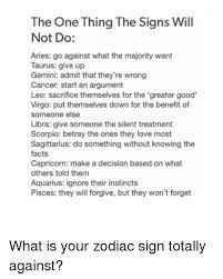 Your wedding date has its own zodiac sign—here's how to pick the best one. The One Thing The Signs Will Not Do Aries Go Against What The Majority Want Taurus Give Up Gemini Admit That They Re Wrong Cancer Start An Argument Leo Sacrifice Themselves For The